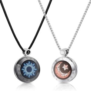 TOTWOO Long Distance Touch Necklace| Vibration & Light Up Smart Necklace for Long Distance Relationship Gifts (Black Rose Gold) Couples Necklace with Natural Agate Gift for Her and Him